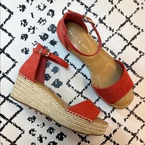 Kelly & Katie Women's Red Orange Platform Wedge Sandals - US Size 8.5 M - EUC